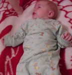 Quinlan on red blanket